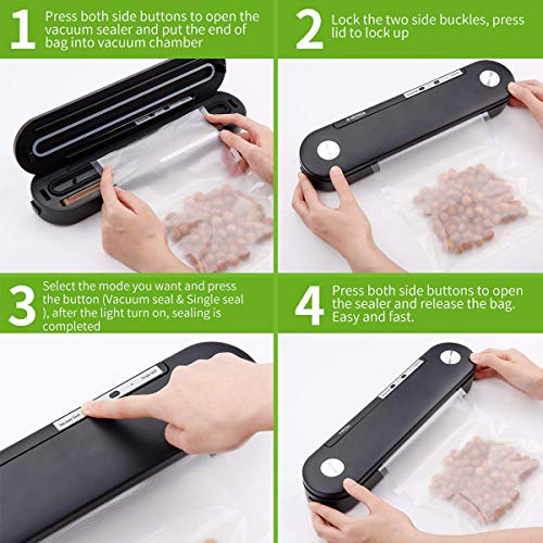Vacuum Sealer Machine for Food Saver Storage, Automatic Food Sealers Vacuum Packing Machine Seal a Meal with 10 Vacuum Sealer Bags Starter Kit/Led Indicator Light/Dry & Moist Modes Food Preservation