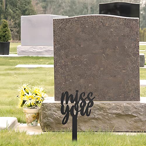 Zphomeing Grave Decorations For Cemetery Miss You Metal Cemetery Memorial Stake Sympathy Grave Markers For Loss Humans Lovers Pet, Black Decorative Garden Stake Cemetery Memorial Plaques(Miss You) #TOP6