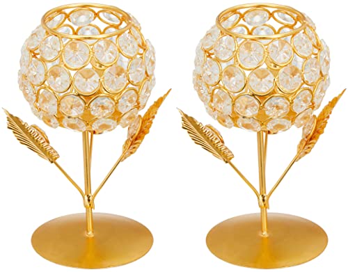 Image of Amazon Brand - Solimo Gold Plated Crystal Candle Holder - Decorative Tea Light Stand Votive for Home decor (Set of 2)