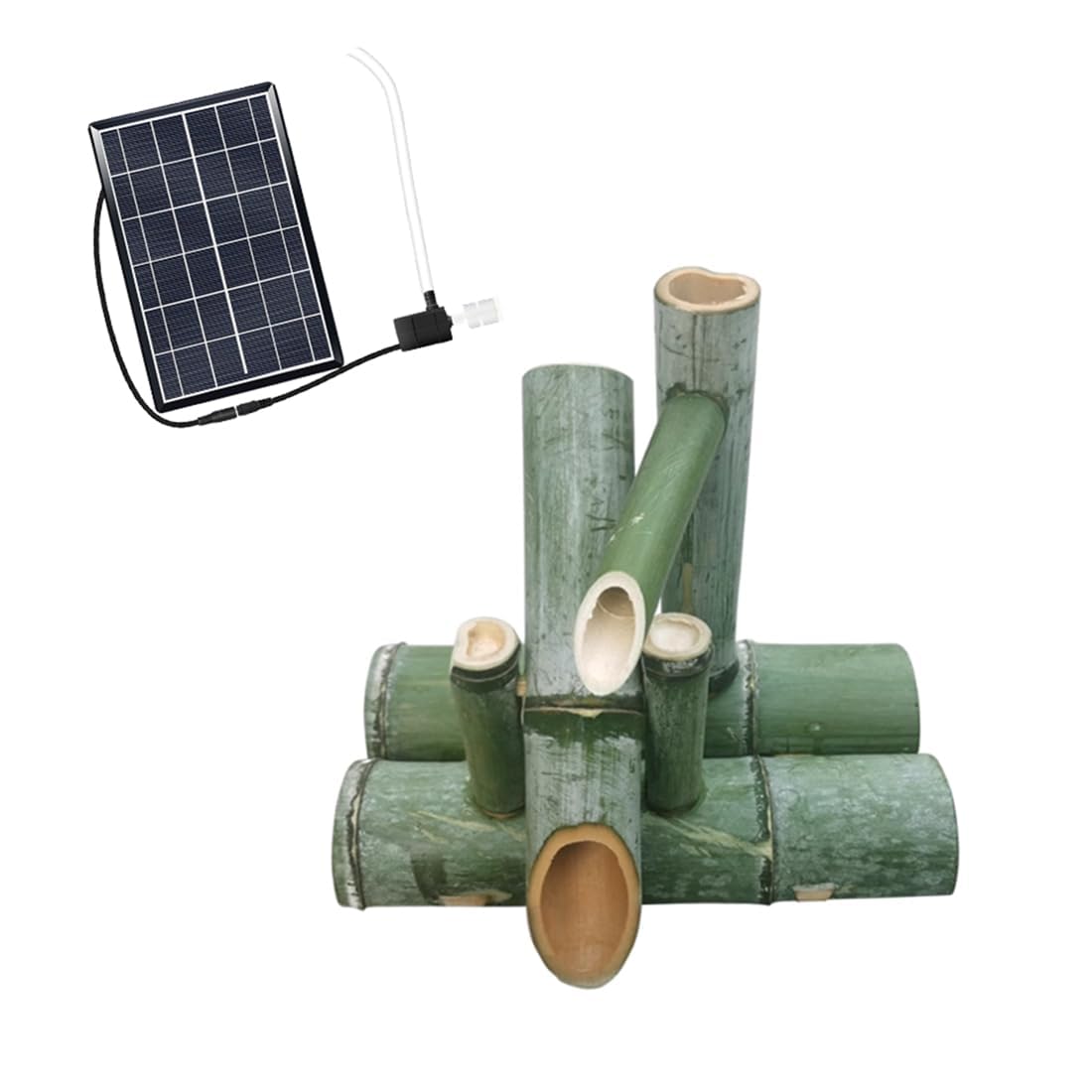 Syluoqp Solar Bamboo Fountain, Solar Powered Water Fountain With Pump And Solar Panel, Zen Garden Decor Feng Shui Outdoor Garden Feature Decor,30Cm