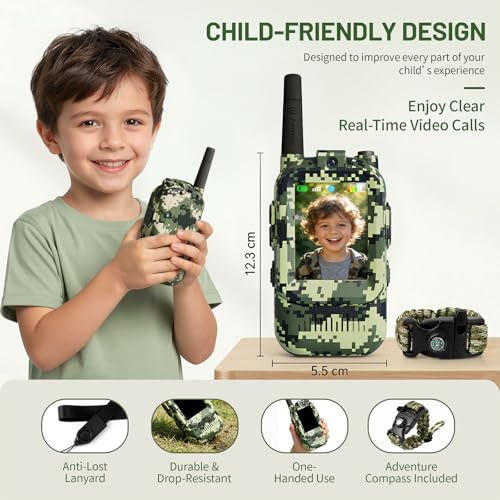Image of Video Walkie Talkies for Kids, 2 Pack Camo 2 Way Radio Toys for 3-12 Year Old Boys, Long Range Handheld Walkie Talkie for Outdoor Camping Hiking, Best Birthday Gifts (Camo Green)