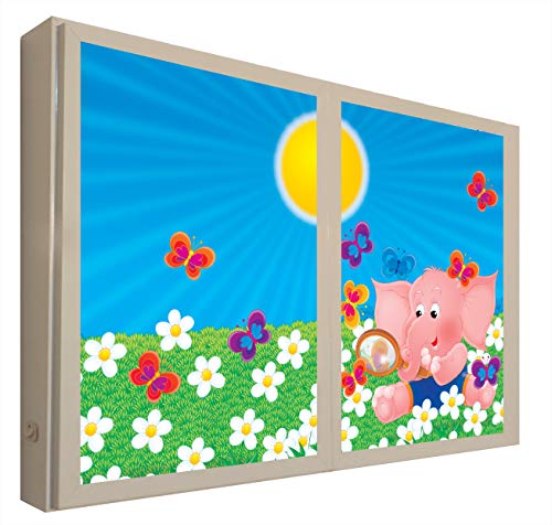 Ccretroiluminados Elefante Rosa Ventanas Falsas Infantil Cuadros Decorativos Iluminada, Metacrilato, Blanco, 60 x 80