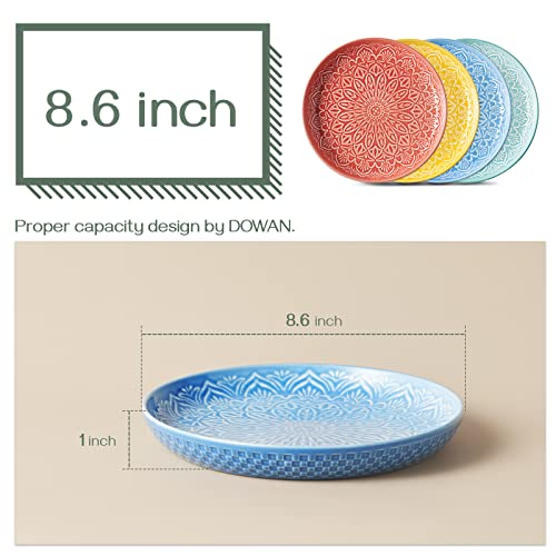 Dowan 8.5'' Pasta Bowls Dinner Plates, Ceramic Dessert Plates, Colorful Salad Plates Set Of 4, Serving Dishes For Party, Pasta, Snacks, Microwave, Oven, And Dishwasher Safe, Vibrant Colors #TOP4