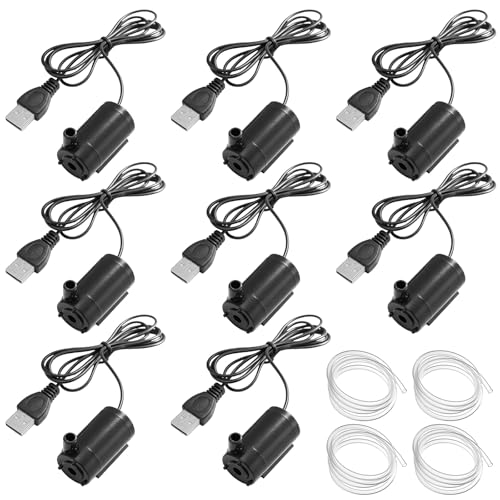 USB Mini Tauchpumpe, 8 Stk. Mini Wasserpumpe 5V mit 4 Schläuchen, Aquarium Wasserpumpe, Umwälzpumpe, Tauchwasserpumpe, Aquariumpumpe für Aquarium, Springbrunnen, Teich (2-3L/Min)