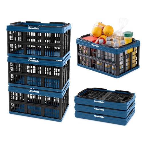 Image of CleverMade Collapsible Shopping Basket - 16L - Ocean (3PK)