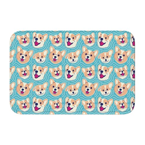 玄関マット コーギー いぬ 犬柄 青 可愛い バスマット 室内 屋外 足拭きマット カーペット おしゃれ 北欧 滑り止め付き 洗える ベットルーム 浴室 台所 寝室 業務用 家庭用 40×60cm