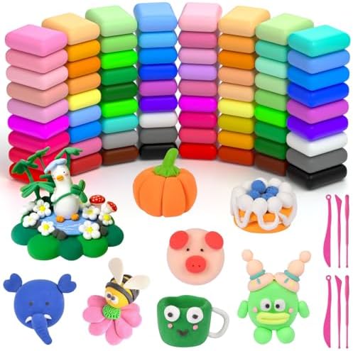 AUAUY Air-Dried Polymer Clay, 72 Colors Polymer Clay with 6 Sculp...