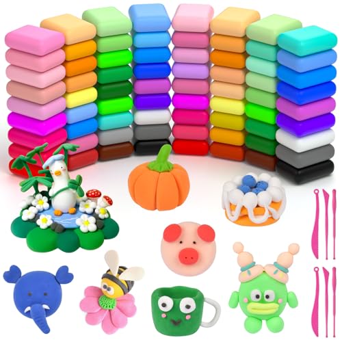 AUAUY 72PZ Argilla da Modellare, Pasta Modellabile Magica Essiccante all'Aria con 6 Utensili, Plastilina Regalo Giochi, Giochi per Bambini e Bambine da 3 Anni, Attività Fai da Te e Arti e Mestieri