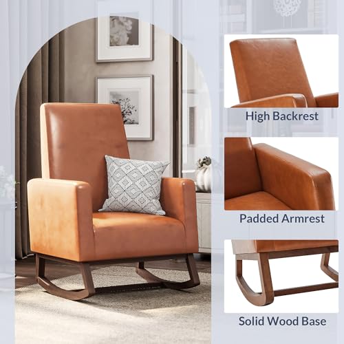 image for BELLEZE Modern Rocking Chair, Faux Leather Nursery Glider Rocker with 