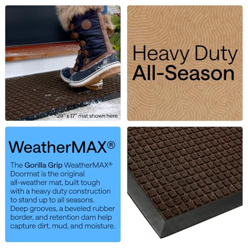Image of GORILLA GRIP WeatherMAX Door Mat, Indoor Outdoor, 60x24, Dark Brown Squares