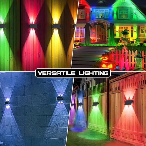 Image of Gigawatts 4 LED Solar Wall Light On /Off Botton & 1.5Ah Battery Water Resistant Decor Deck Fence Lights Flood Lamp for Home Garden Terrace Patio (Set of 1, RGB)