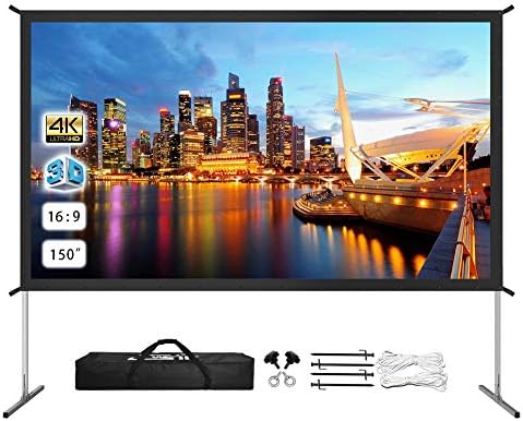 Amazon Com Projector Screen With Stand 150 Inch Upgraded Front Or Rear Projection 150in 4k 16 9 Hd Portable Projector Screen For Outdoor Indoor Home Theater Backyard Movie Gaming Office School Presentation Electronics