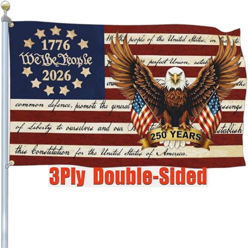 Aroxtms 3 Ply 250 Year American Anniversary Flag 3x5 Double Sided 250 Merchandise Decorations 250th Anniversary USA Flag 4th of July We The People 1776 Patriotic American Flags for Outside Banner