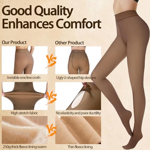 Image of Caprilite Women Fleece Lined Tights-Fake Translucent Leggings High Waist Pantyhose Sheer Thick Warm Tights For Winter