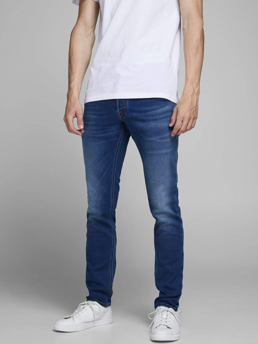 JACK & JONES Glenn - Pantalones de mezclilla ajustados para hombre, tela elástica de alta preformance para todo el día, cómodos, con botones