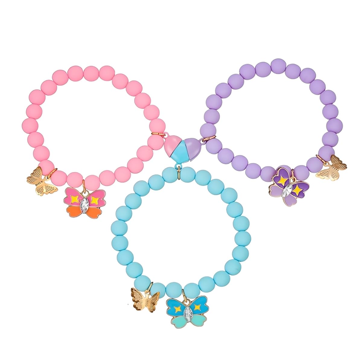 SANNIDHI® 3Pcs Bracelet Mother Daughter Bracelets Set Butterfly Heart Charm Bracelet for Women Men Love Heart Matching Str...