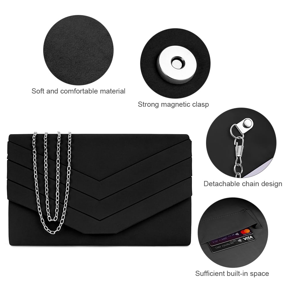 OSDUE Evening Bag Clutch Purses for Women, Glitter Evening Bag Sparkling Envelope Packet with Detachable Chain for Prom Wedding Party Banquet Date (Silver)