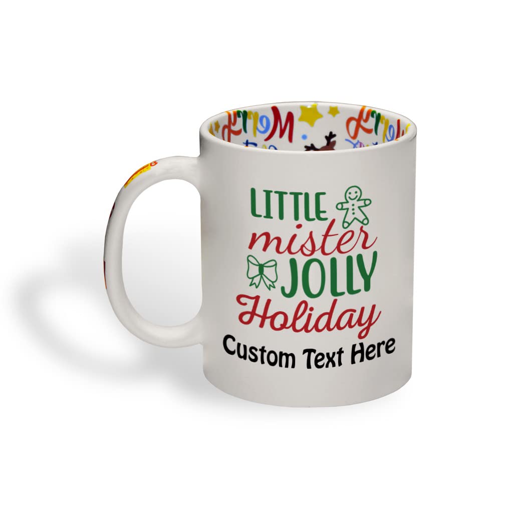VIGAT Ceramic Christmas Coffee Mug 11 Ounces Little Mister Jolly Holiday Bow Gingerbread Funny Tea Cup Christmas Holiday Personalized Text Here Personalized Text Here
