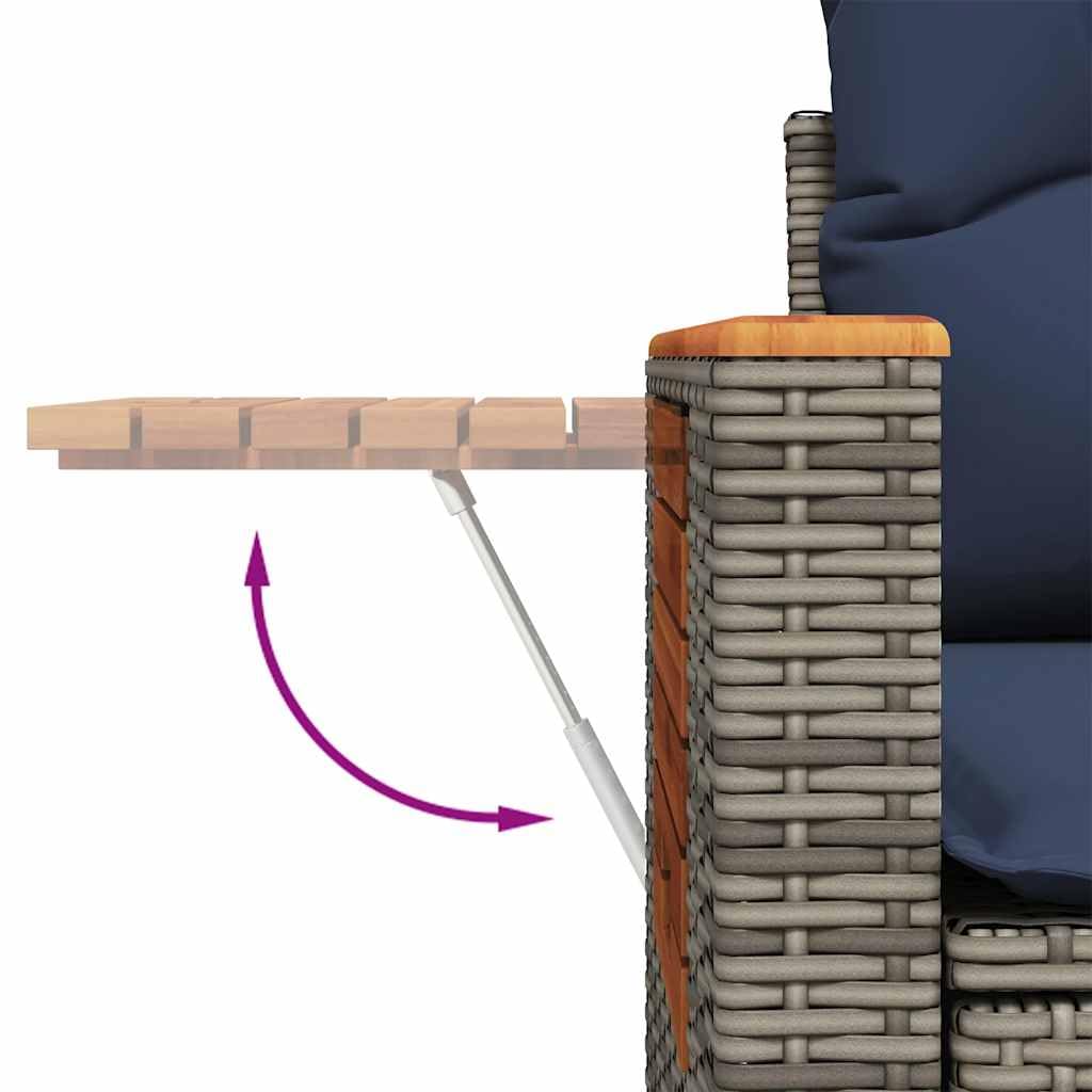 Set Divani da Giardino 5 pz in Polyrattan Grigio con Cuscini | Salotto modulare da esterno per terrazzo o patio con tavolino integrato e cuscini sfoderabili per momenti di relax.
