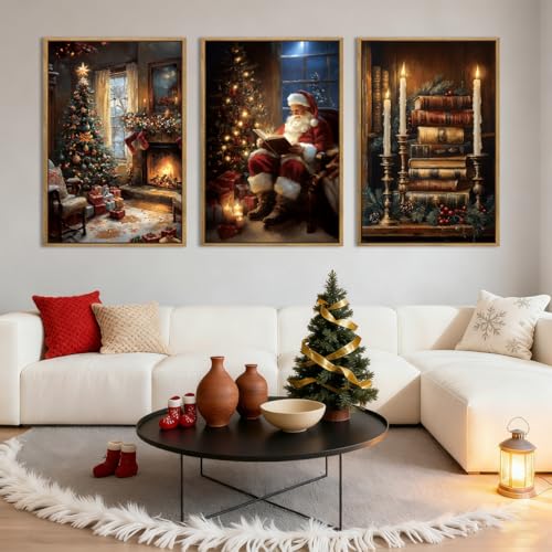 ANHUIB Large Christmas Wall Art Vintage Santa Claus Painting Christmas