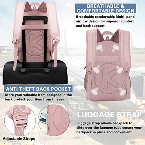 Image of KEOFID Casual Backpack for Women, Work Backpack for Women, Back pack for School College, Carry-On travel backpacks, Anti-Theft Womens backpacks, School bookbag for girls(Pink)