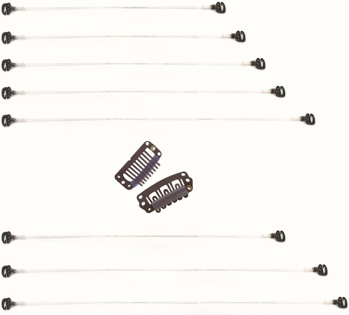 DOORES Brown Invisible Elastic Fish Line for Halo Hair Extensions 3pcs 18.5cm 20.5cm 25.5cm Secret Wire Extensions Halo with 2 Stainless Steel Clips