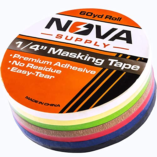 Premium 7 Color Value Pack of 1/4in x 60yd Adhesive Masking Tape. Use in Arts & Crafts Projects, Painting, Labeling. for Home and Classroom Decorating. Organize and Color Code Folders & Boxes.
