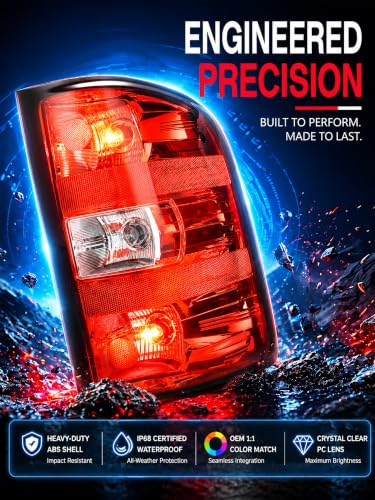 Image of Tail Lights Assembly Right Passenger Fit 07-13 Chevy Silverado 1500 2007 2008 2009 2010 2011 2012 2013 2014 Chevrolet 2500 3500 HD 2500HD 3500HD Rear Brake Back Taillight Cover Lens 25958482