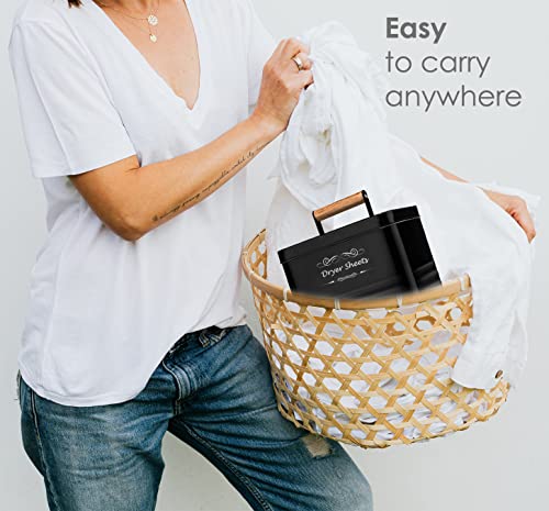 Elitapro Dryer Sheets Holder Modern Farmhouse Dryer Sheet Dispenser Container, Metal Dryer Sheet Box, Farmhouse Decor With Lid, Lint Bin For Laundry Room, Storage Box, Laundry Room Decoration, Black #TOP6