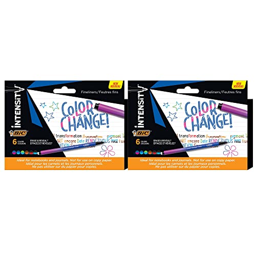 BIC Intensity Color Change Fineliner, Fine Point (0.4mm), Assorted Markers, Two 6-Count Packs, Pens for Coloring and Activity Kits