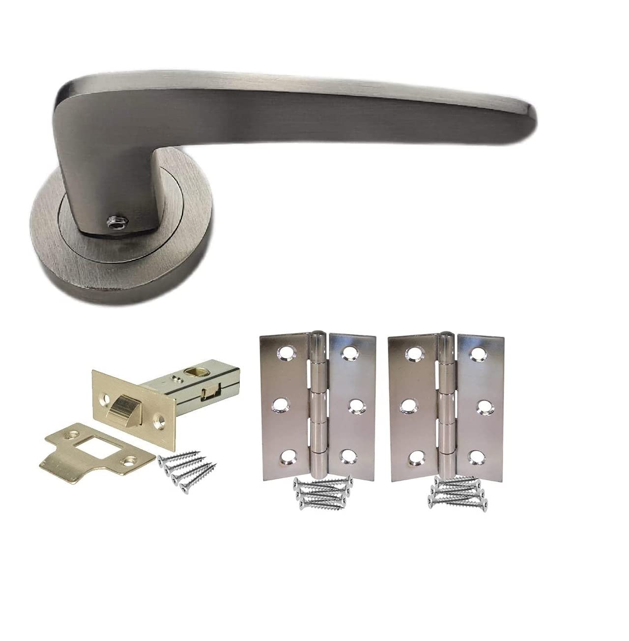 5 Pairs of Venus Door Handles On Round Rose Stainless Steel Finish +Latch+Hinges