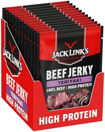 Jack Link’s Beef Jerky Teriyaki - 12-Pack (12 x 40 g) - Dried Meat Protein Snacks - High-Protein Snack for Gym, Fitness, Outdoor - American Food for People - Jerky Chips Made from Beef