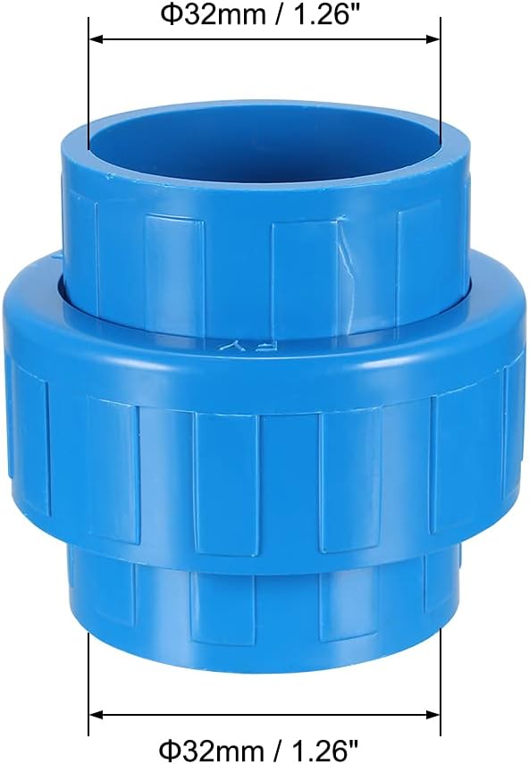 uxcell 32mm X 32mm PVC Pipe Fitting Union Solvent Socket Quick Connector Blue