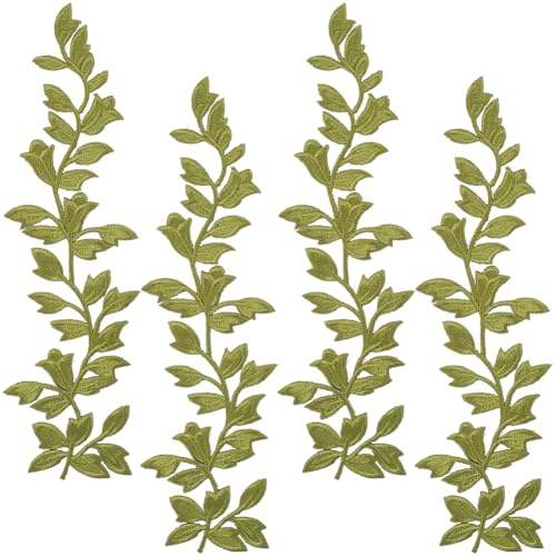 GORGECRAFT 4pz Parches Bordados de Vid Tela de Encaje de Hojas Verdes para Coser Parche de Hojas Verdes Apliques de Encaje para Mujer Adorno de Costura DIY Vestidos de Novia Ropa Cortina Almohada