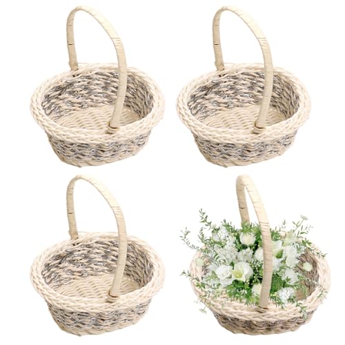 Klei-ner Lot de 4 paniers en osier avec anse pour fille à fleurs - Panier à étaler pour mariage, anniversaire de mariage, pique-nique, décoration