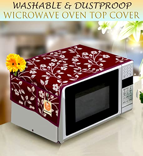 Image of KANUSHI Industries Microwave /Oven Top Cover with 4 Utility Pockets (VAR1-MICRO-MAROON-RAJ-01)