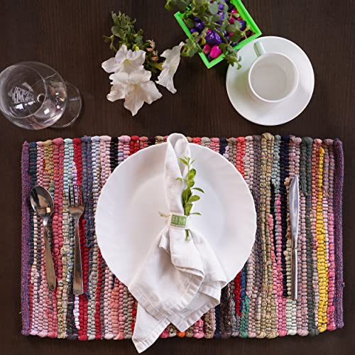 Homemonde Set Of 6 Placemats - 13X19 Inches Cotton Reversible Chindi Rag Table Mats, Multicolor #TOP1