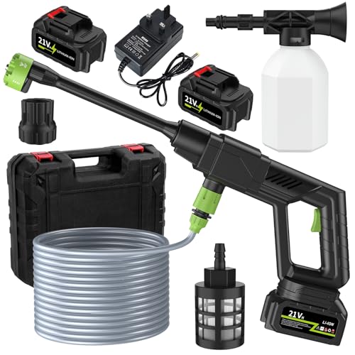 Cordless Pressure Washer with 6-In-1 Nozzles Cordless Jet Washers 500PSI 1GPM 300W Portable Power Washer for Car Battery High Pressure Washer Patio Cleaner Machine Black