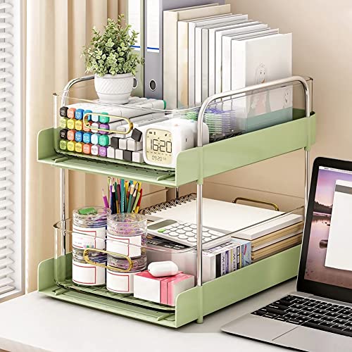Olizee® 2 Tier Pull Out Organizer Acrylic Under Cabinet Drawer Organizer Sliding Drawer Storage Bins Slide-Out Basket Under Sink Organization Shelf For Bathroom Kitchen Office Green #TOP1