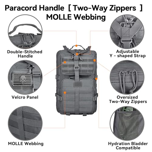 Military Tactical Backpack for Men, Tactical Laptop Backpack with Molle Waterproof, Army 3 Days Assault Pack & Bug Out Bag for Hiking (09-Gray) - Image 5