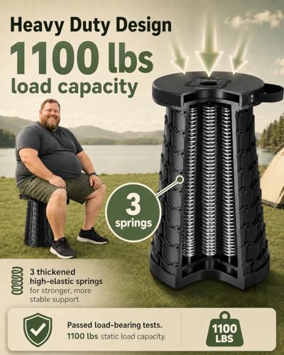 Image of Collapsible Telescoping Stool for Adults, Adjustable Height, Black | 1100lbs Load, 3.0-20.3in Height, 3.75lbs Lightweight, 11.7in Wider Seat, Outdoor Versatile Applications, Durable, Sturdy