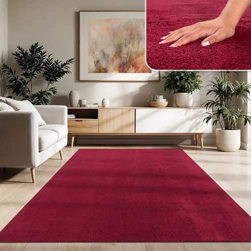 Paco Home Moderner Kuscheliger Wohnzimmer Teppich Kurzflor waschbar flauschig Weich Einfarbig Felloptik zeitlos stilvoll rutschfest pflegeleicht, Grösse:140x200 cm, Farbe:Rot Paco Home Moderner Kuscheliger Wohnzimmer Teppich Kurzflor waschbar flauschig Weich Einfarbig Felloptik zeitlos stilvoll rutschfest pflegeleicht, Grösse:140x200 cm, Farbe:Rot