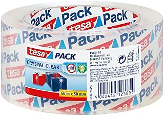 tesapack Crystal Clear Packing Tape for Packaging of Heavy Cartons and Parcels, 66 m x 50 mm