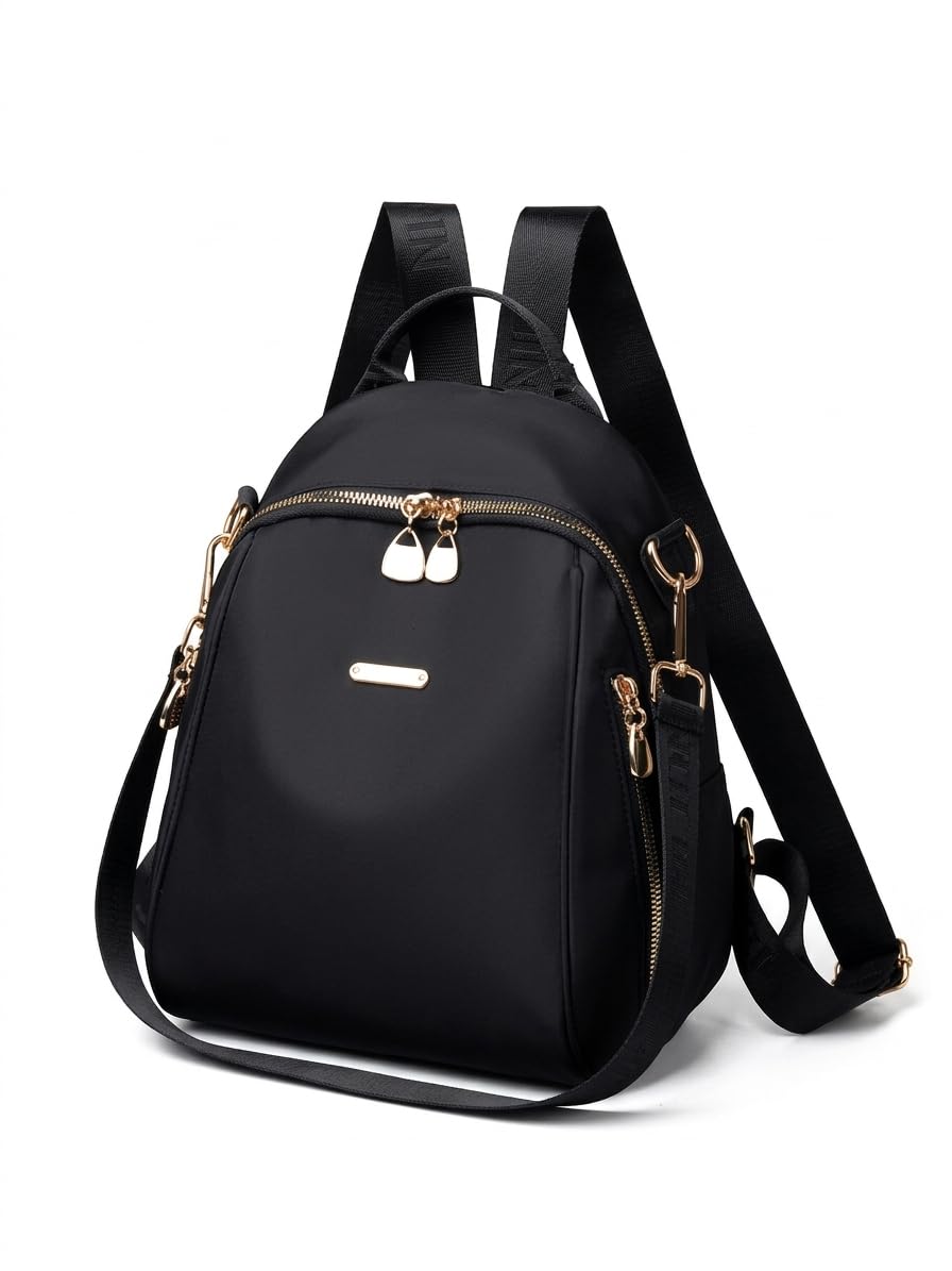 Women's Water Resistant Nylon Backpack Purse 15L, Small Mini Convertible Backpack with Gold Hardware, Anti-Theft Multi-Pocket Travel Daypack Crossbody Shoulder Bag for Ladies Girls – Black-image-16