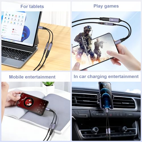 Image of Tobfit USB C to 3.5mm Jack and Charger Adapter, 2-in-1 USB C to Aux Audio Jack Adapter with PD 60W Fast Charging Compatible with iPhone 16 Pro Max /15 Pro Max, Galaxy S24 /S23 Ultra, Pixel, iPad Pro