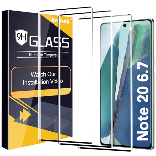 Arshek 3 Pack Galaxy Note 20 Screen Protector, 9H Tempered Glass, Ultrasonic Fingerprint Support, 3D Curved,HD Clear Scratch Resistant for Samsung Note 20 Glass Screen Protector