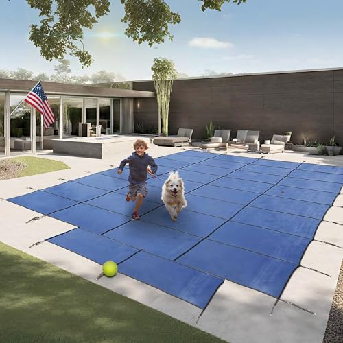 Freetime Fun Rectangle Pool Safety Cover for Inground Pool - Maximum Strength Triple Stitched Mesh Winter Swimming Pool Cover, 16 YR Warranty (Pool Size 16 x 32 with 4'x8' CES)