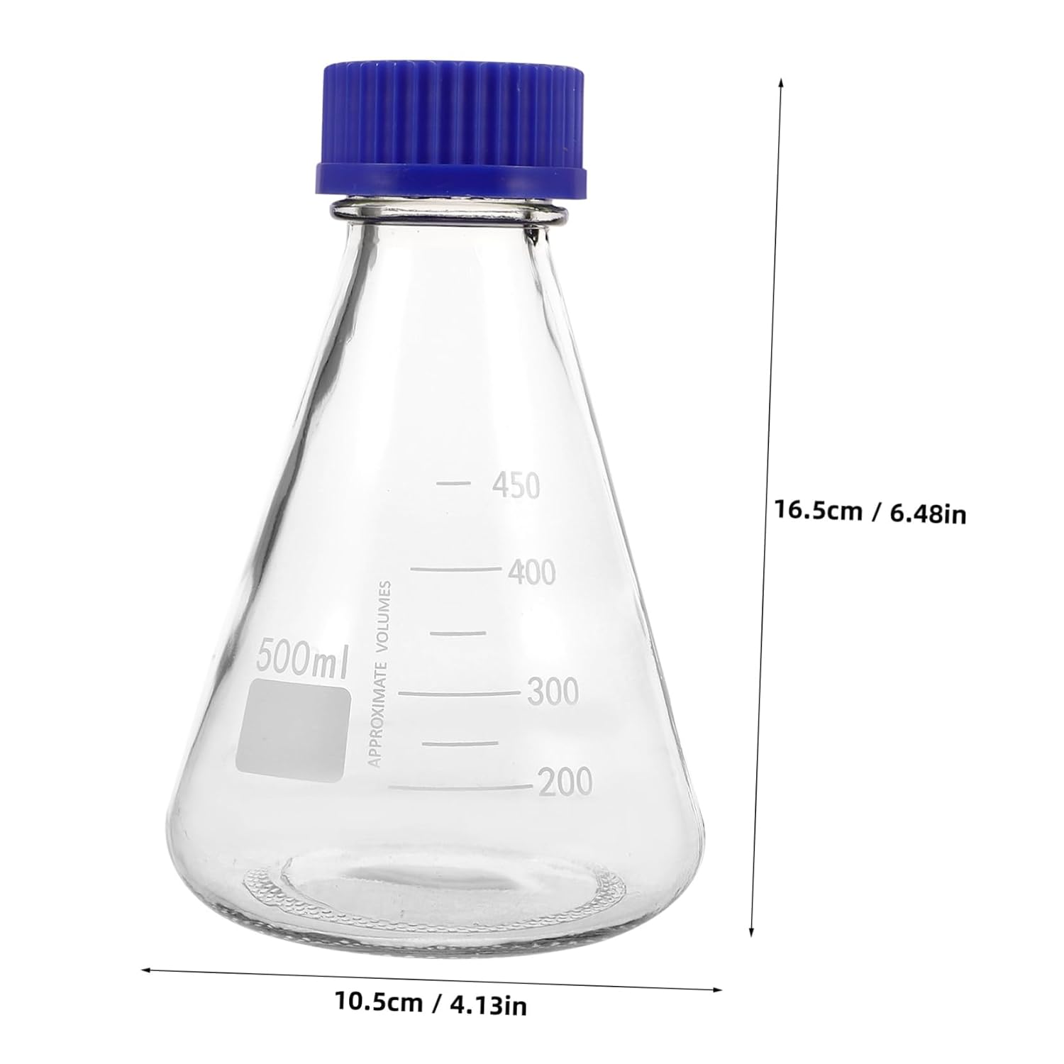 MAGICLULU 500ml Glass Lab Flask Chemistry Experiment Flask Laboratory Beakers Calibrated Volumetric Blue Cap