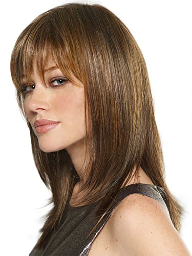 Hmy Mix Colors Natural Shoulder Length Straight Synthetic Quality Women's Medium Wig