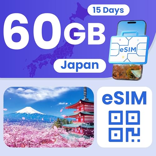 Image of eSIM Cards for International Travel Prepaid Data, Compatible with Unlocked Smartphones, 4G LTE 5G, Hotspot Supported, Instant Activation in 10 Minutes (Japan 60GB / 15 Days)